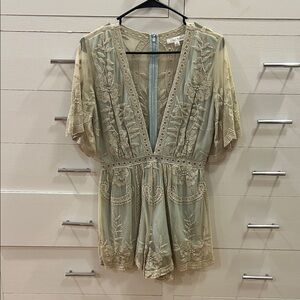 Honey Punch Beige Floral Lace Jumpsuit